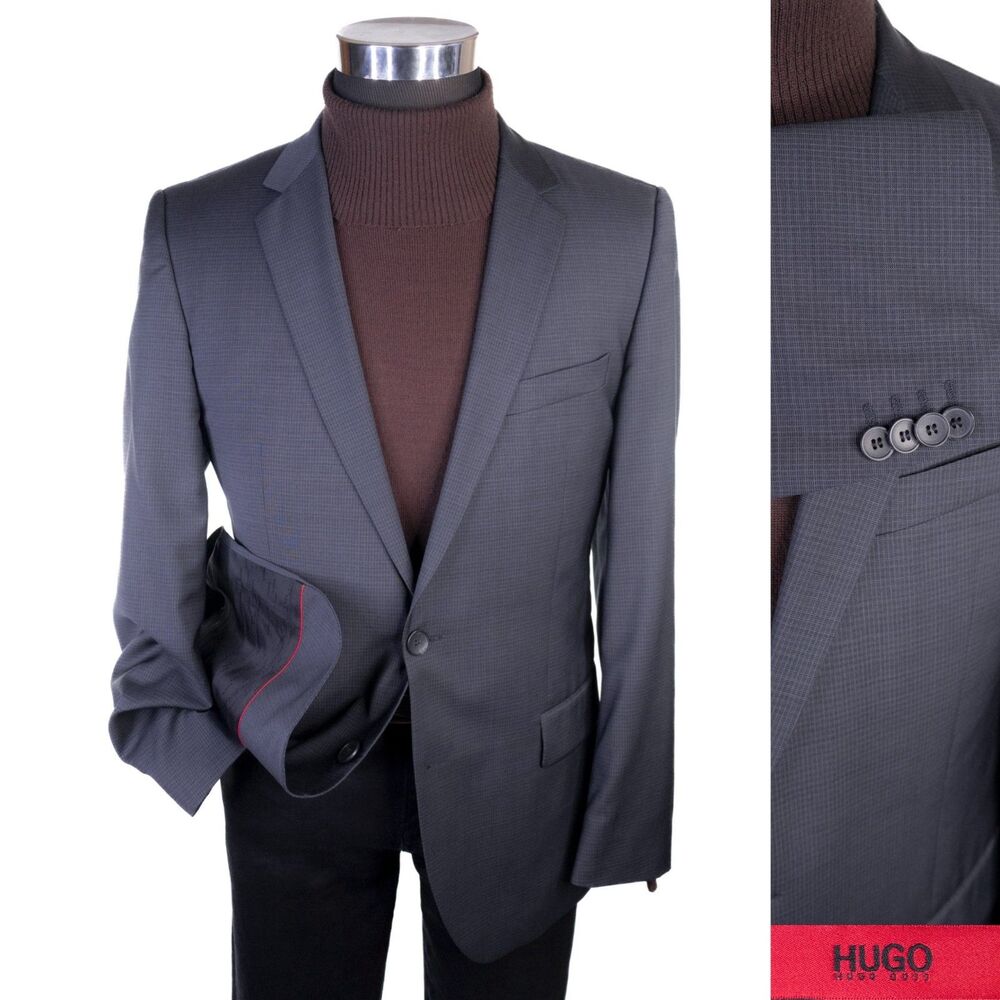 Hugo Boss Amaro/Heise Sport Coat Jacket Blazer Sz 40S Two Button Wool Gray Check